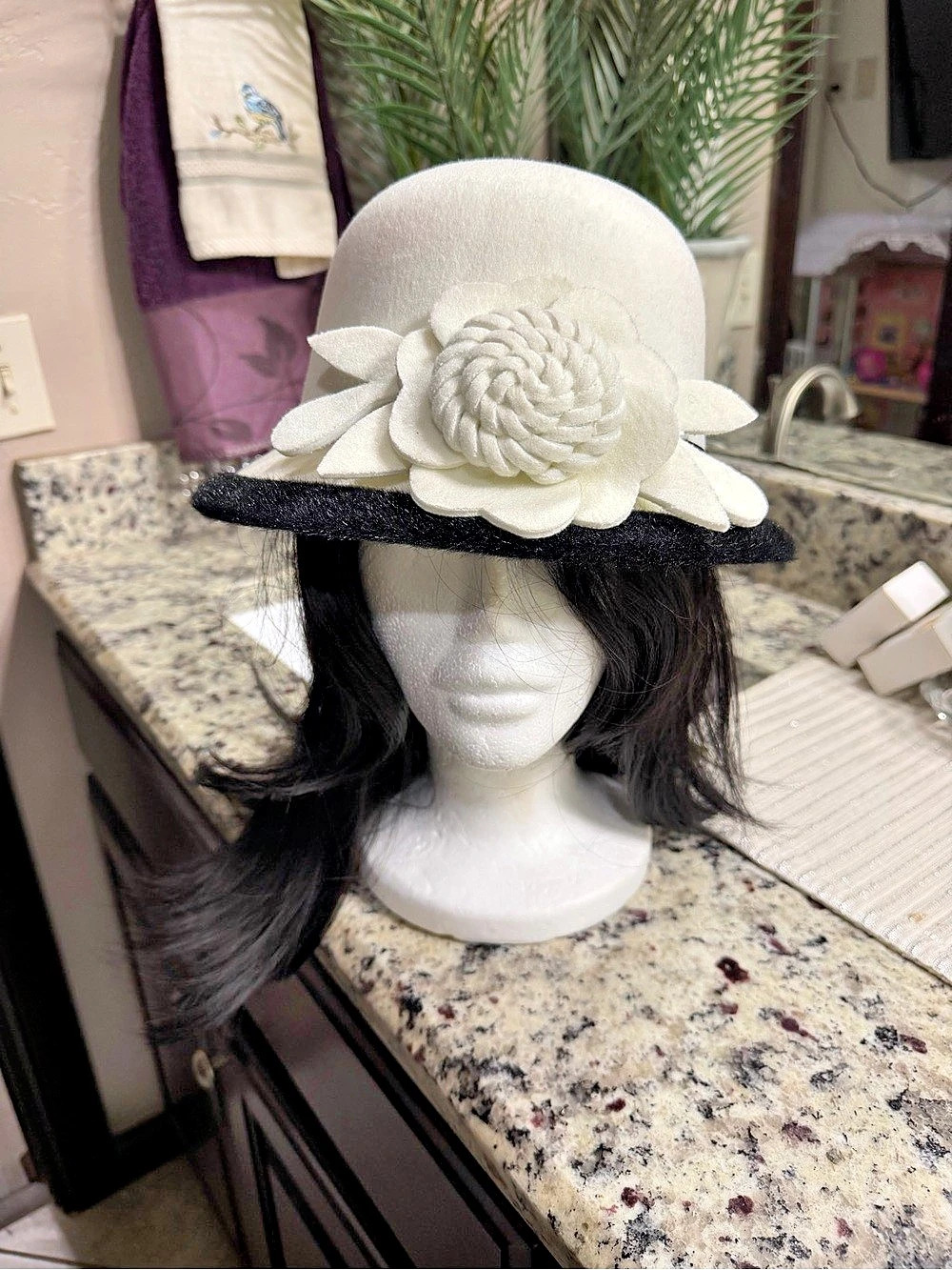 White & Black Flower Hat